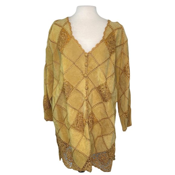 CBO New York Jackets & Blazers - CBO New York Vintage Leather Embroidered Jacket Size 3X Camel Brown Coat Womens